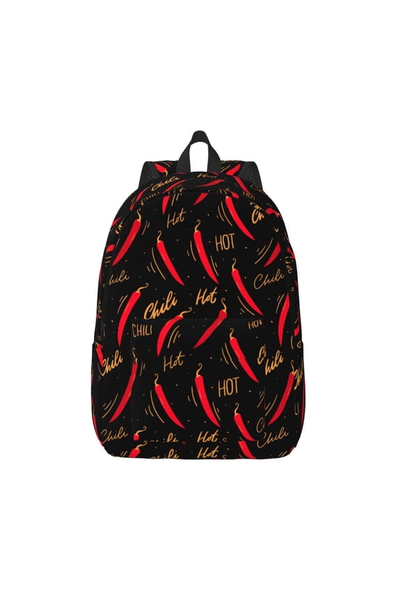 Hot Chili Print Canvas Backpack Travel Rucksack Unisex Knapsack 15.7/17.7Inch Laptop Backpack for Work,College -Small