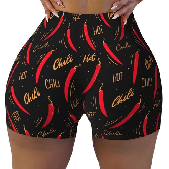 Vsdgher Hot Chili print Workout Shorts for Women Seamless Soft Smooth Gym Yoga Scrunch Active Exercise Fitness Shorts