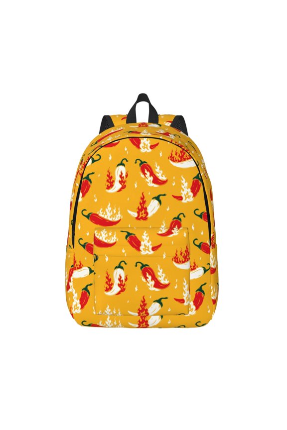 Hot Chilli Print Canvas Backpack Travel Rucksack Unisex Knapsack 15.7/17.7Inch Laptop Backpack for Work,College -Medium