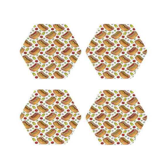 Vsdgher Hot Dog 7 Leather Coasters for Drinks, Durable Drink Coasters 4 Set for Tabletop Protection, Luxurious Home Décor and Housewarming Gift-Hexagon