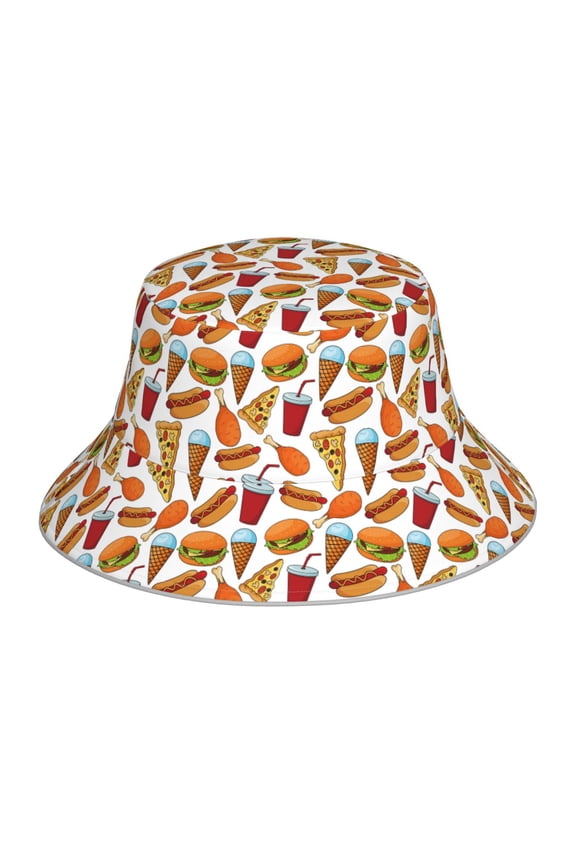 Hot Dog Burger Print Bucket Hat for Men&Women Bucket Hat Reversible Summer Double-Side-Wear Travel Gardening, Beach, Camping, Hiking, Fishing Cap