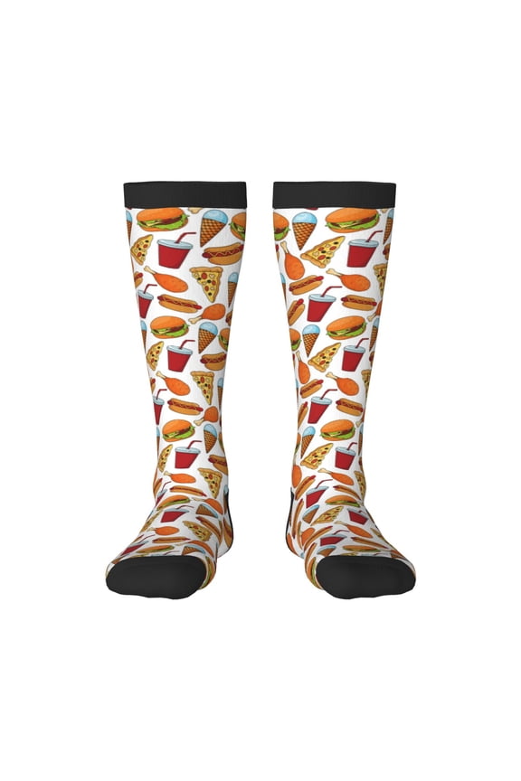 Hot Dog Burger Print Thigh High Socks Extra Long Stretchy Sock Women Over Knee High Opaque Stocking Daily Wear