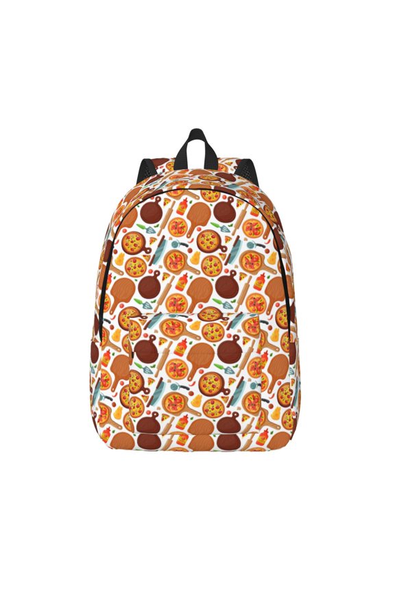 Hot Fresh Pizza Print Canvas Backpack Travel Rucksack Unisex Knapsack 15.7/17.7Inch Laptop Backpack for Work,College -Small