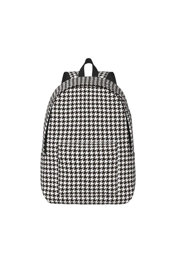 Houndstooth Black And White Print Canvas Backpack Travel Rucksack Unisex Knapsack 15.7/17.7Inch Laptop Backpack for Work,College -Small