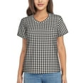 thumbnail image 1 of Vsdgher Houndstooth Black And White Women Shirts V Neck Short Sleeve Tops T-Shirt Basic Tees, S to 3XLSmall, 1 of 5