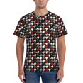 thumbnail image 1 of Vsdgher Houndstooth Green Red Print Men's Dry Fit Mesh Athletic Shirts Moisture Wicking Tennis T-Shirt Tops, 1 of 9