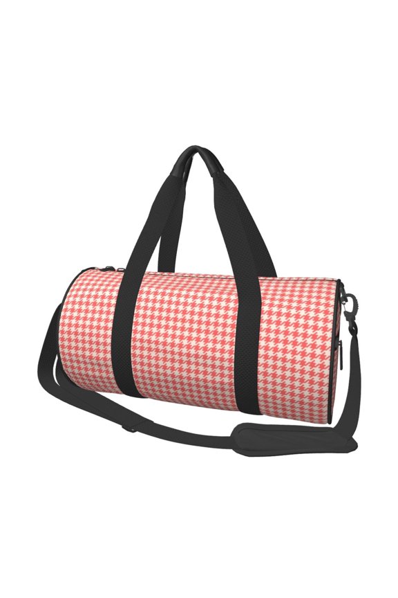 Houndstooth With Red And White 45L Foldable Duffel Bag, Sports Gym Bag,Overnight Bag, Portable Weekender Bag for Airplanes