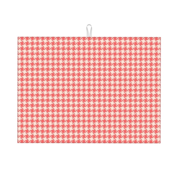 Vsdgher Houndstooth With Red And White Dish Drying Mat Super Absorbent Drying Mat Large Dish Drying Mats for Kitchen Counter Kitchen Drying Mat 24" x 18"