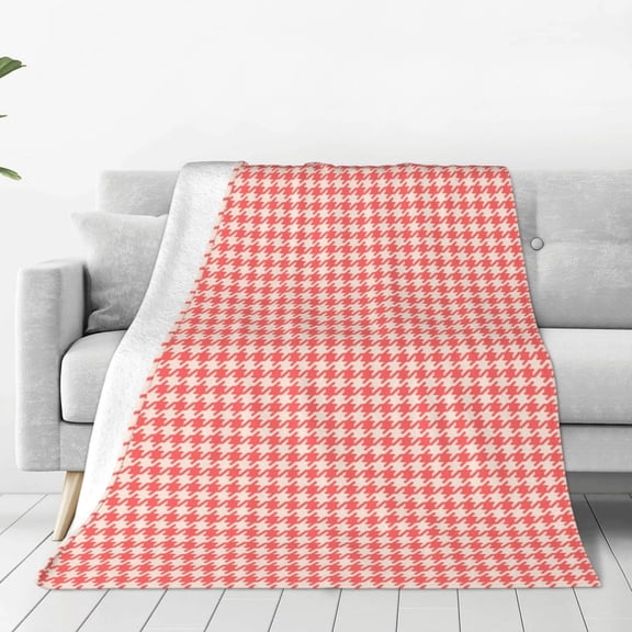 Vsdgher Houndstooth With Red And White Ultra-Soft Micro flannel Blanket Throw Blankets for Couch Sofa, Bed (4 sizes)-80"x60"