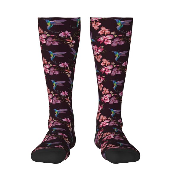 Vsdgher Humming Bird And Tropical Knee Socks, High Socks Long Stretchy Sock Women Knee High Stocking, Long Socks for Women