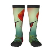 Vsdgher Hummingbird Floral Paradise Knee Socks, High Socks Long Stretchy Sock Women Knee High Stocking, Long Socks for Women