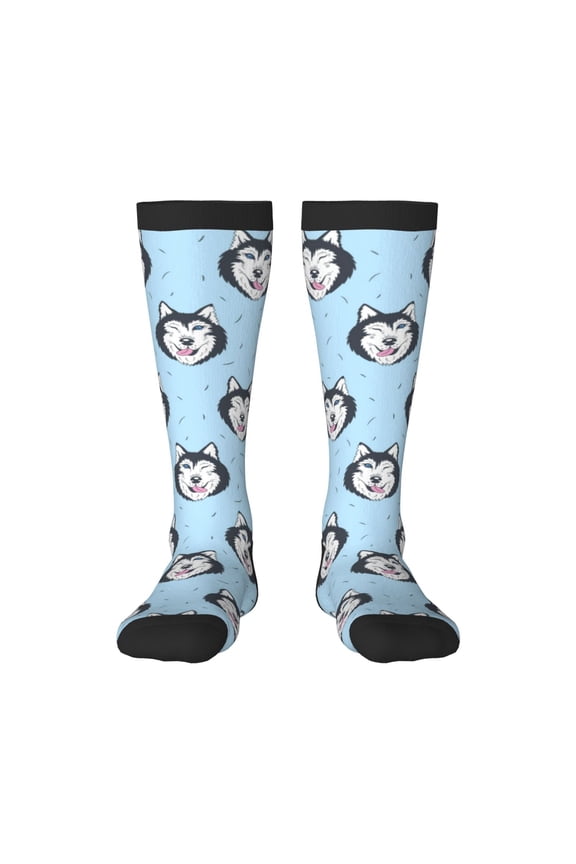 Husky Head Print Thigh High Socks Extra Long Stretchy Sock Women Over Knee High Opaque Stocking Daily Wear