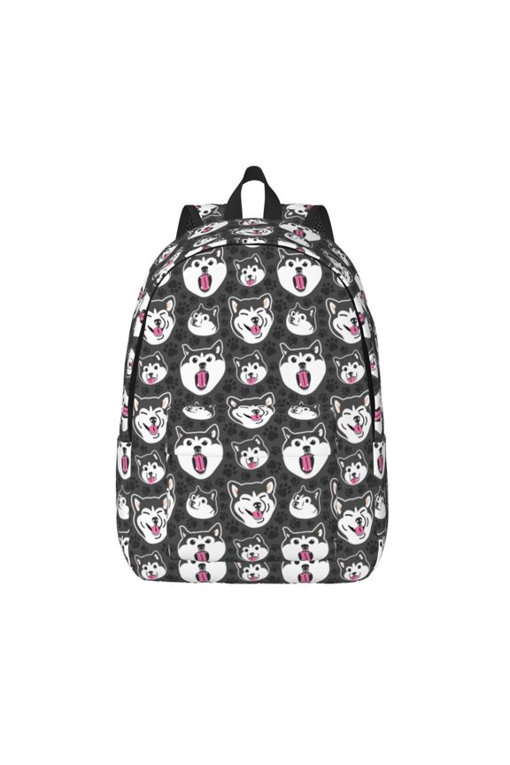 Husky Print Canvas Backpack Travel Rucksack Unisex Knapsack 15.7/17.7Inch Laptop Backpack for Work,College -Medium