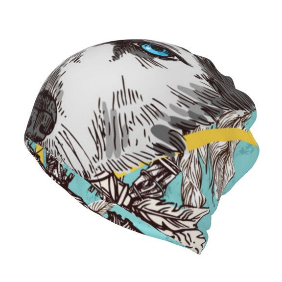 Vsdgher Husky With Dreamcatcher Slouchy Beanie Hat for Men/Women, Skull Cap Chemo Cap Night Sleeping Cap