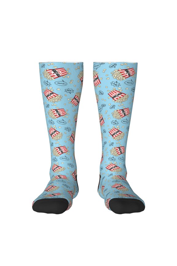 I Am A Fan Popcorn Print Thigh High Socks Extra Long Stretchy Sock Women Over Knee High Opaque Stocking Daily Wear