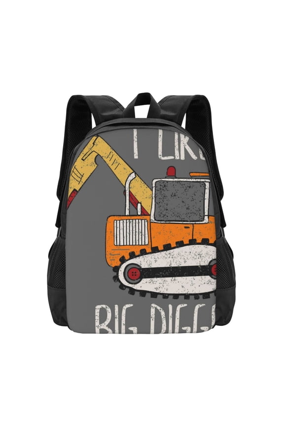 I Like Big Digger Print Backpack for Women Men School Bookbag with Laptop Compartment for College Work Travel, Simple Fashion Casual Daypack, Fit 15" Laptop