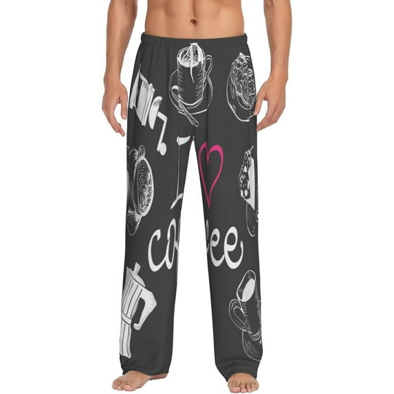 Vsdgher I Love Coffee Print Mens Pajama Pants Sleep & Lounge Pants, PJ Bottoms With elastic waistb and Pockets