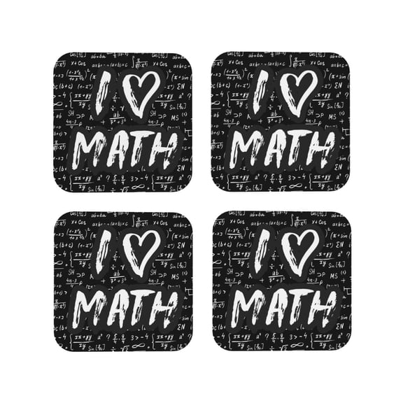 Vsdgher I love Math Leather Coasters for Drinks, Durable Drink Coasters 4 Set for Tabletop Protection, Luxurious Home Décor and Housewarming Gift ( {designName})Square