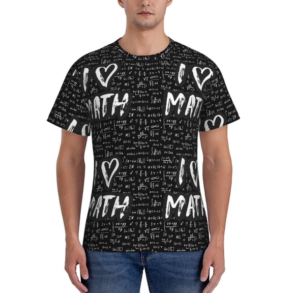 Vsdgher I love Math Print Men's Dry Fit Mesh Athletic Shirts Moisture Wicking Tennis T-Shirt Tops