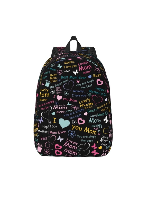 I love you Mom Print Canvas Backpack Travel Rucksack Unisex Knapsack 15.7/17.7Inch Laptop Backpack for Work,College -Small