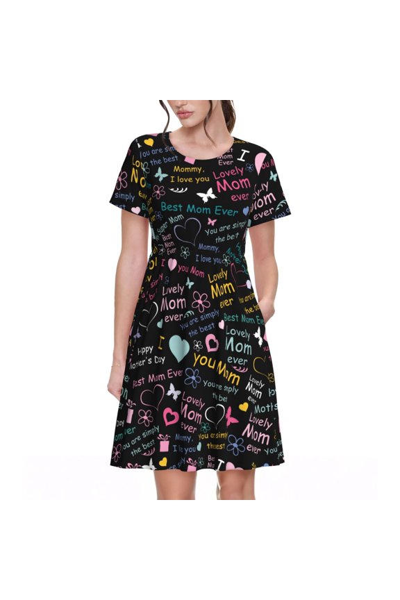 I love you Mom for Womens Summer 2025 Casual Midi Maxi Dresses Lightweight Short Sleeve Round Neck Beach Dress -XX-Large