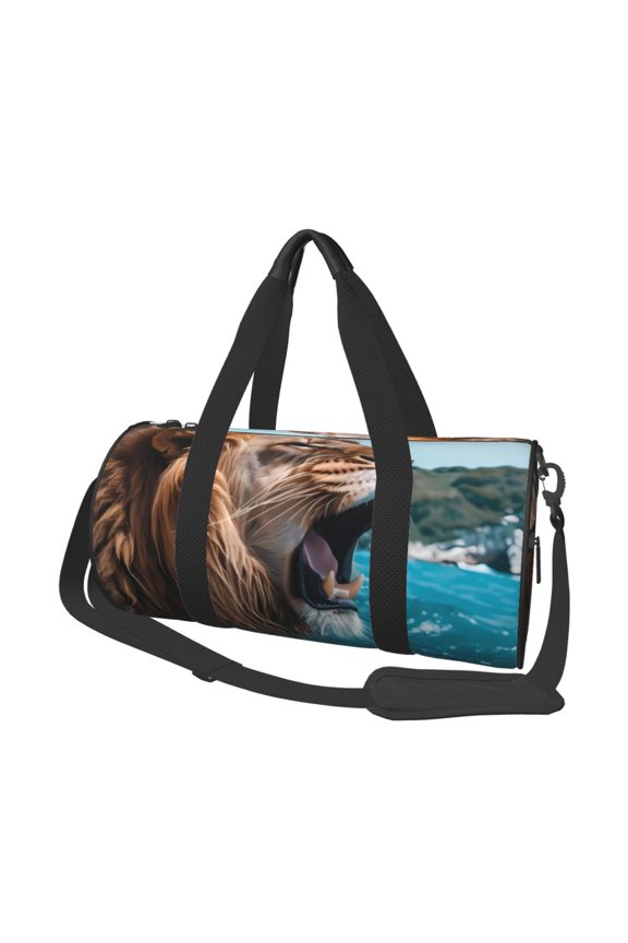 Ice Blue Coastal Lion 45L Foldable Duffel Bag, Sports Gym Bag,Overnight Bag, Portable Weekender Bag for Airplanes