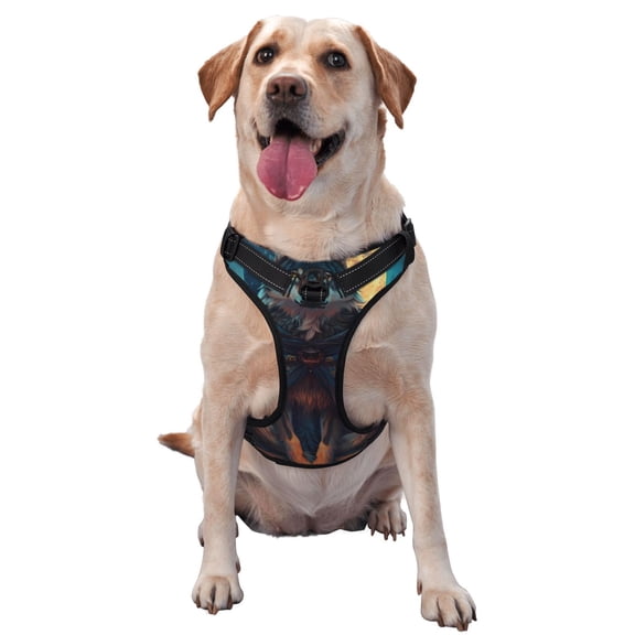 Vsdgher Ice Blue Fire Wolf Pattern Dog Harness,No Pull Pet Harness with Soft Padded Handle,Adjustable Reflective Vest with 2 Buckles,4 Slide Buckles,S-XL Large