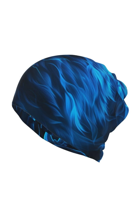 Ice Blue Fire Wolf Slouchy Beanie Hat for Men/Women, Skull Cap Chemo Cap Night Sleeping Cap