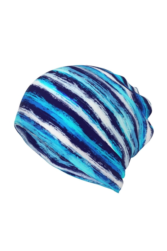Ice Blue Stripes Slouchy Beanie Hat for Men/Women, Skull Cap Chemo Cap Night Sleeping Cap
