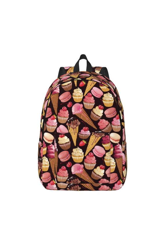 Ice Cream Cake Print Canvas Backpack Travel Rucksack Unisex Knapsack 15.7/17.7Inch Laptop Backpack for Work,College -Medium