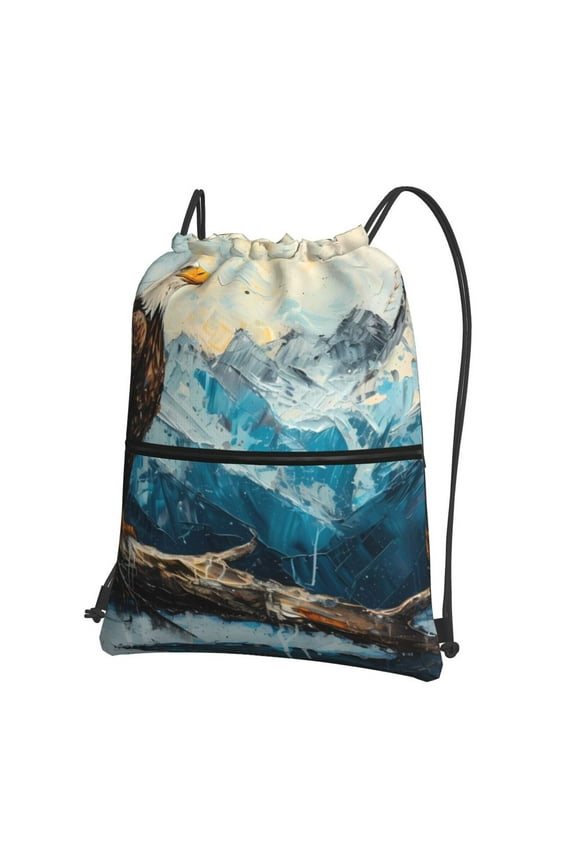 Iceberg Bald Eagle Drawstring Backpack Water Resistant String Bag Sports Sackpack Gym Sack for Men Women