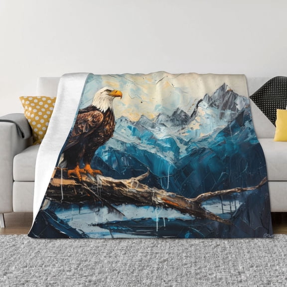 Vsdgher Iceberg Bald Eagle Pattern Fleece Throw Blanket, Horizontal Fleece Bedding Home Decor for Couch & Bed All Season Use -80"x60"