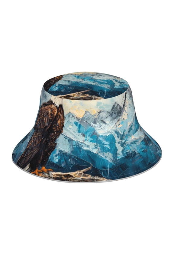 Iceberg Bald Eagle Print Bucket Hat for Men&Women Bucket Hat Reversible Summer Double-Side-Wear Travel Gardening, Beach, Camping, Hiking, Fishing Cap