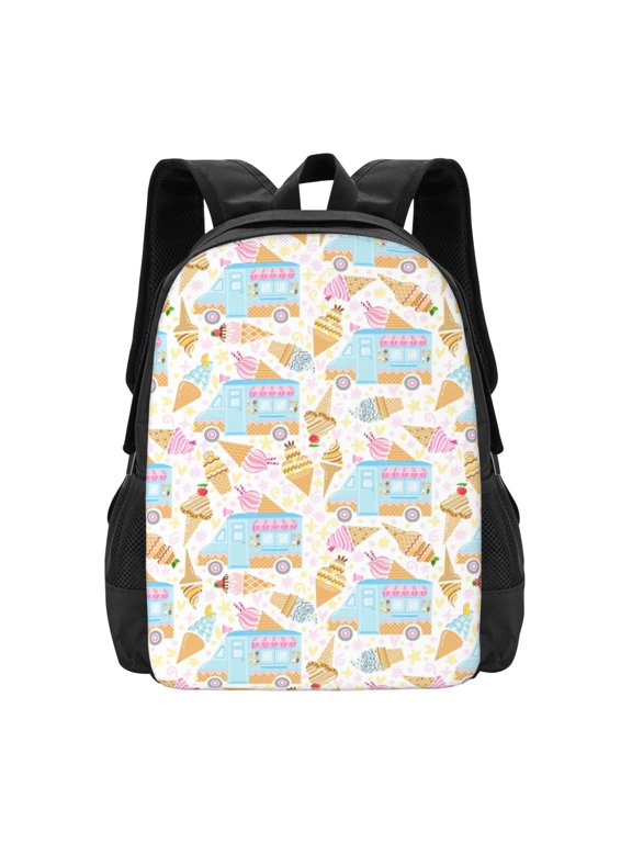 Icecream Truck Print Backpack for Women Men School Bookbag with Laptop Compartment for College Work Travel, Simple Fashion Casual Daypack, Fit 15" Laptop