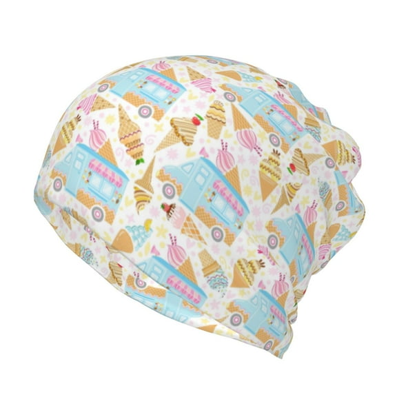Vsdgher Icecream Truck Slouchy Beanie Hat for Men/Women, Skull Cap Chemo Cap Night Sleeping Cap