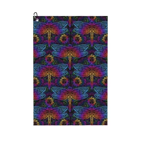 Vsdgher Indian Mandalas Dragonfly Print Golf Towel Golf Gift for Men and Women Golf Towel with Carabiner Clip to Quickly Remove Sand, Mud, Dirt and Sweat