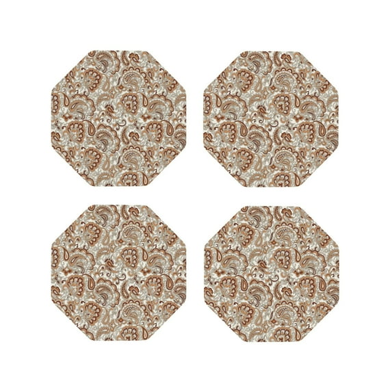 Vsdgher Indian Paisley1 Leather Coasters for Drinks, Durable Drink Coasters 4 Set for Tabletop Protection, Luxurious Home Décor and Housewarming Gift ( {designName})Octagon