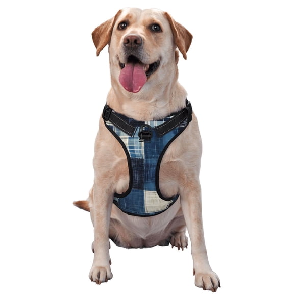 Vsdgher Indigo Patchwork Quilt Dog Harness, No-Pull Pet Harness, Dog Vest, Pet Vest for Small to Large Dogs-Large