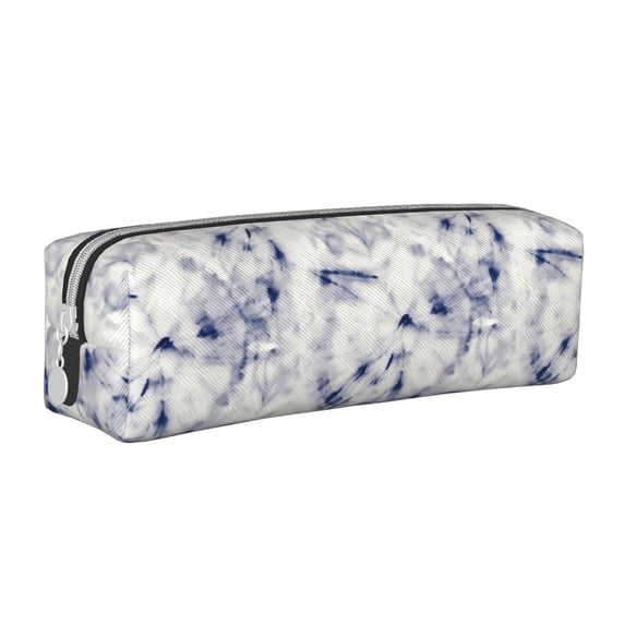 Vsdgher Indigo Tie Dye Leather Pencil Case, Makeup Pouch, Zipper Pouch for Daily Essentials, Storage Organizer, Cosmetics and Stationary Bag