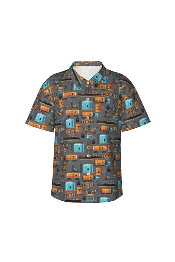 Industrial Transportation Print Men's Hawaiian Shirts Button Down Tropical Holiday Beach Shirts Vacation Clothes,Large