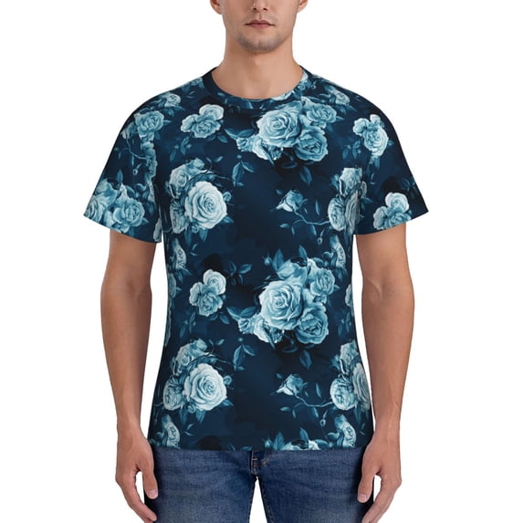 Vsdgher Ink Rose Print Men's Dry Fit Mesh Athletic Shirts Moisture Wicking Tennis T-Shirt Tops