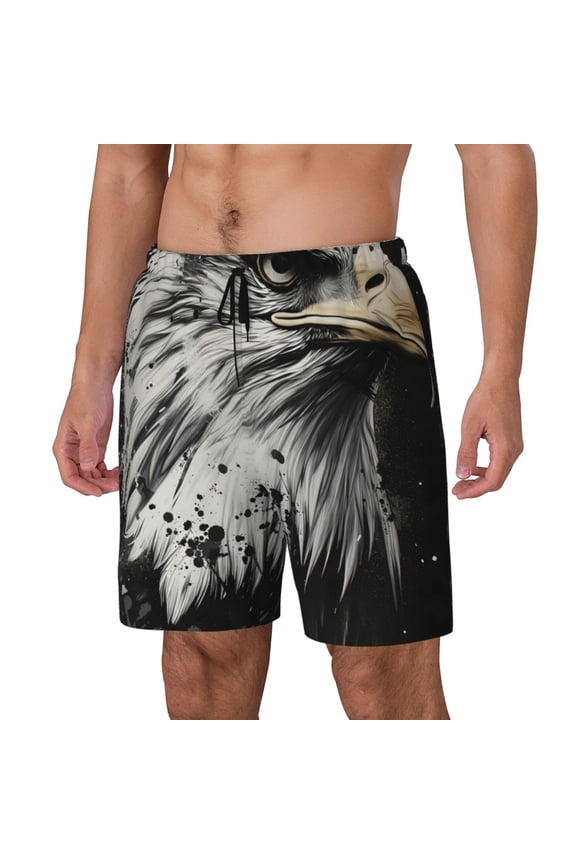 Ink Style Bald Eagle for Mens Swim Trunks with Compression Liner Swim Shorts Swim Suits Board Shorts-Medium