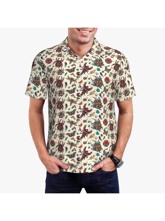 Insects A Polo Shirts for Men, Men's Short Sleeve Stretch Polo Shirt, Shirts for Men-3X-Large