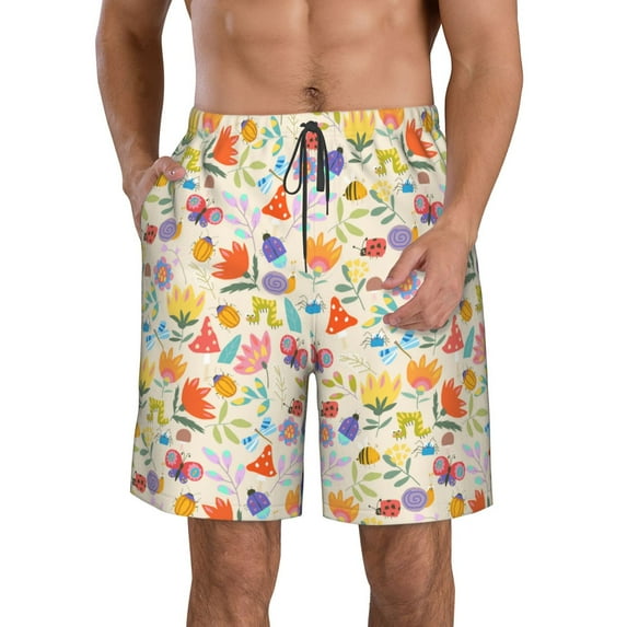 Vsdgher Insects In Plants Men's Beach Shorts, Surfing shorts, Swim trunks, Quick Dry Swim Trunks for Surfing Beach Fun -Medium
