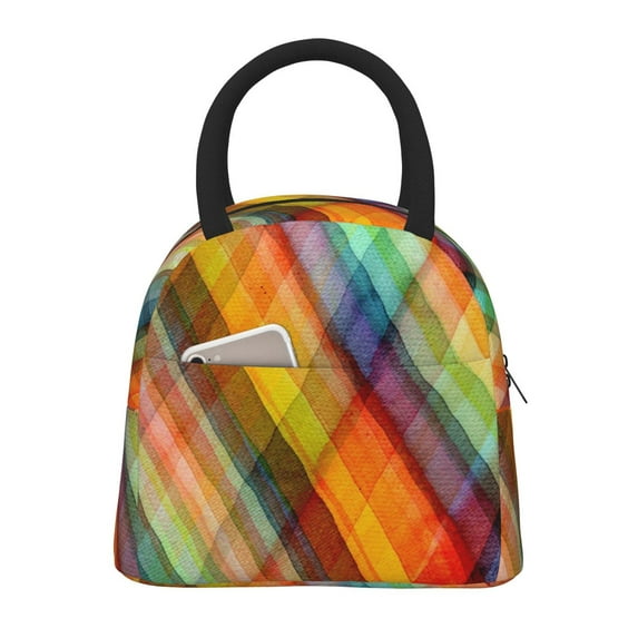 Vsdgher Insulated Lunch Bag Simple Bento Cooler Bag Lunch Tote Bag , Suitable for picnics, school, work (Abstract Watercolors Tartan Print )