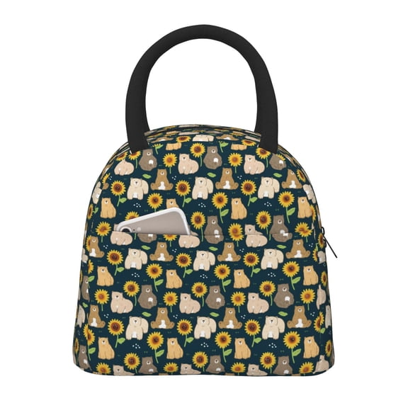 Vsdgher Insulated Lunch Bag Simple Bento Cooler Bag Lunch Tote Bag , Suitable for picnics, school, work (Bear Sunflower Print )
