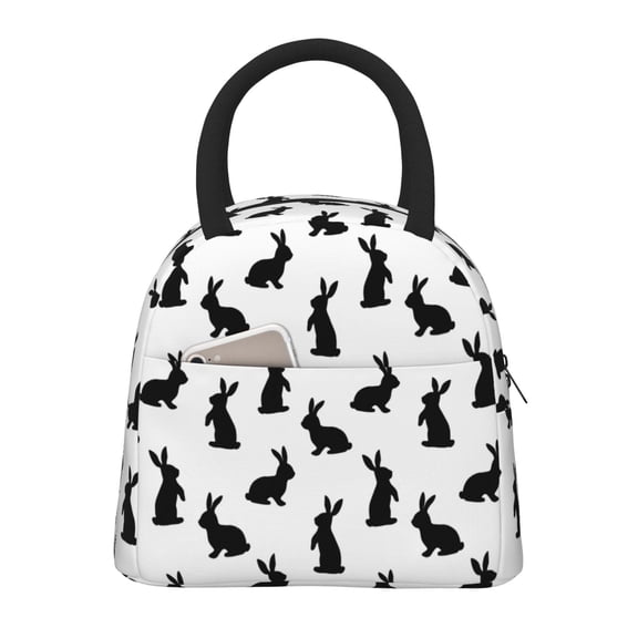 Vsdgher Insulated Lunch Bag Simple Bento Cooler Bag Lunch Tote Bag , Suitable for picnics, school, work (Black Rabbit Print )