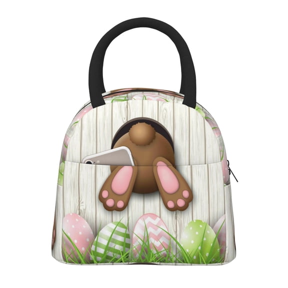 Vsdgher Insulated Lunch Bag Simple Bento Cooler Bag Lunch Tote Bag , Suitable for picnics, school, work (Brown Bunny Print )