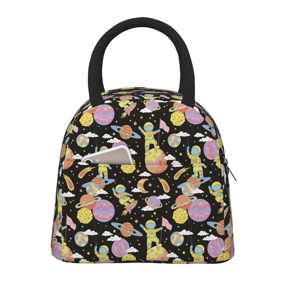 Vsdgher Insulated Lunch Bag Simple Bento Cooler Bag Lunch Tote Bag , Suitable for picnics, school, work (Cartoon Astronaut In Spacesuit Print )