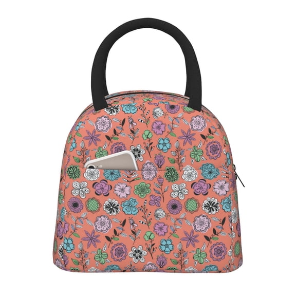 Vsdgher Insulated Lunch Bag Simple Bento Cooler Bag Lunch Tote Bag , Suitable for picnics, school, work (Color Flowers Print )